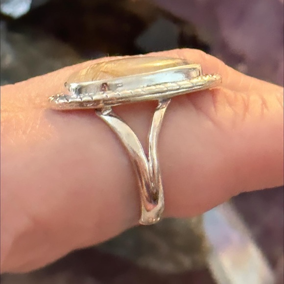 Golden rutilated Angel hair quartz sterling silver ring - Picture 7 of 8